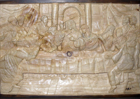 Ultima cena - bassorilievo su cedro 57x36 cm