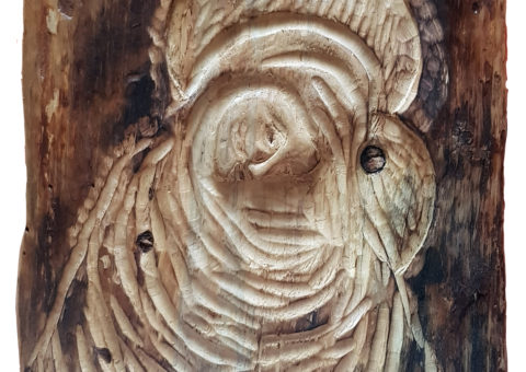 Madonna su cirmolo - scultura su pino cembro 45x36 cm