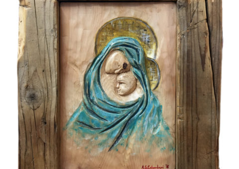 Natività - bassorilievo su pino cembro 55x15x8 cm