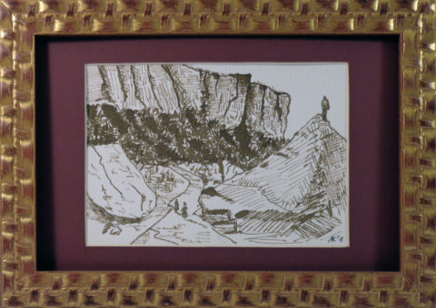 Bismantova retrò - china su cartone 18x13 cm