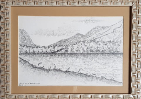 Lago di Cavedine - carboncino su cartone 18x25 cm