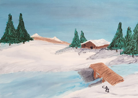 Paesaggio con baita - olio su tela 40x30 cm