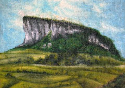 Pietra di Bismantova (vista da Felina) - olio su tela di iuta 48x48 cm
