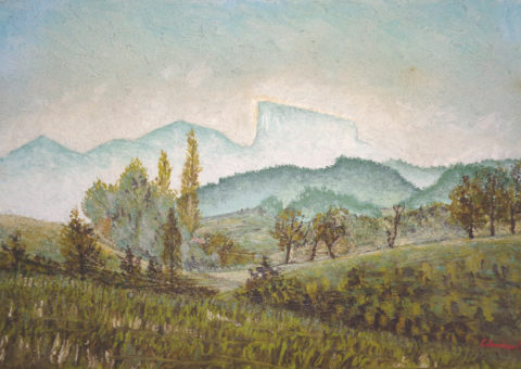 Pietra nella foschia - spatola su tela 40x60 cm