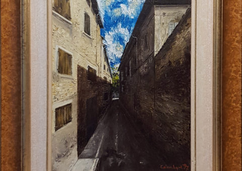 Via Resti (RE) '97 - olio su tela di iuta 30x40 cm (1997)