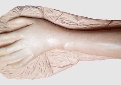 particolare: mano - scultura su tiglio 38x19x8 cm