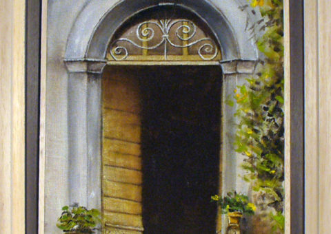 Portale in laterizio (San Polo di Viano) - olio su tela 20x30 cm