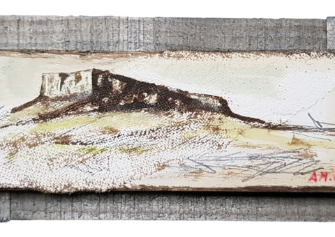 Pietra con cornice grigia 1 - olio su legno e tela 17x8 cm