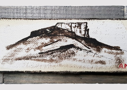 Pietra con cornice grigia 2 - olio su legno e tela 17x8 cm