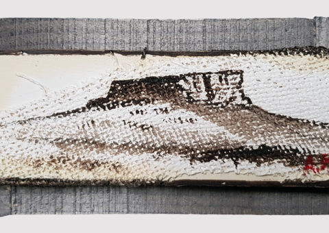 Pietra con cornice grigia 3 - olio su legno e tela 17x8 cm