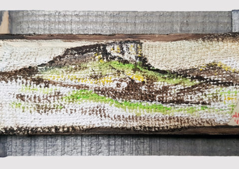 Pietra con cornice grigia 6 - olio su legno e tela 17x8 cm