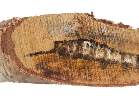 Pietra su betulla 2 - olio su legno 16x5 cm