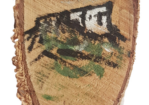 Pietra su betulla 5 - olio su legno 5,5x11 cm