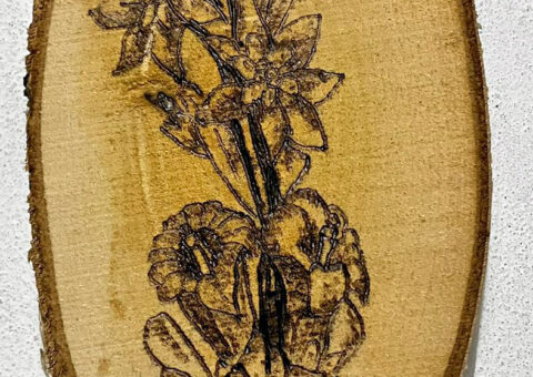Flora alpina 3P - pirografo su legno 13x28 cm