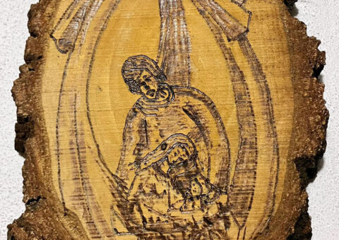 Natività P - pirografo su legno 16x25 cm
