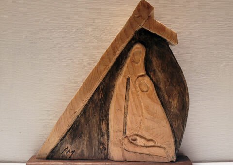 Presepe piccolo - scultura su cirmolo 18x18x3,5 cm