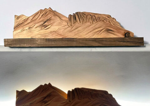 Skyline 23 (Villa Berza) - scultura su cirmolo 34x11x8 cm