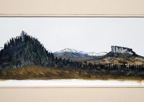 Studio per Skyline 25 (Bismantova) - acquarello su cartone 29x10,5 cm